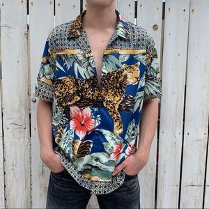 Urban Outfitters all over print satin shirt